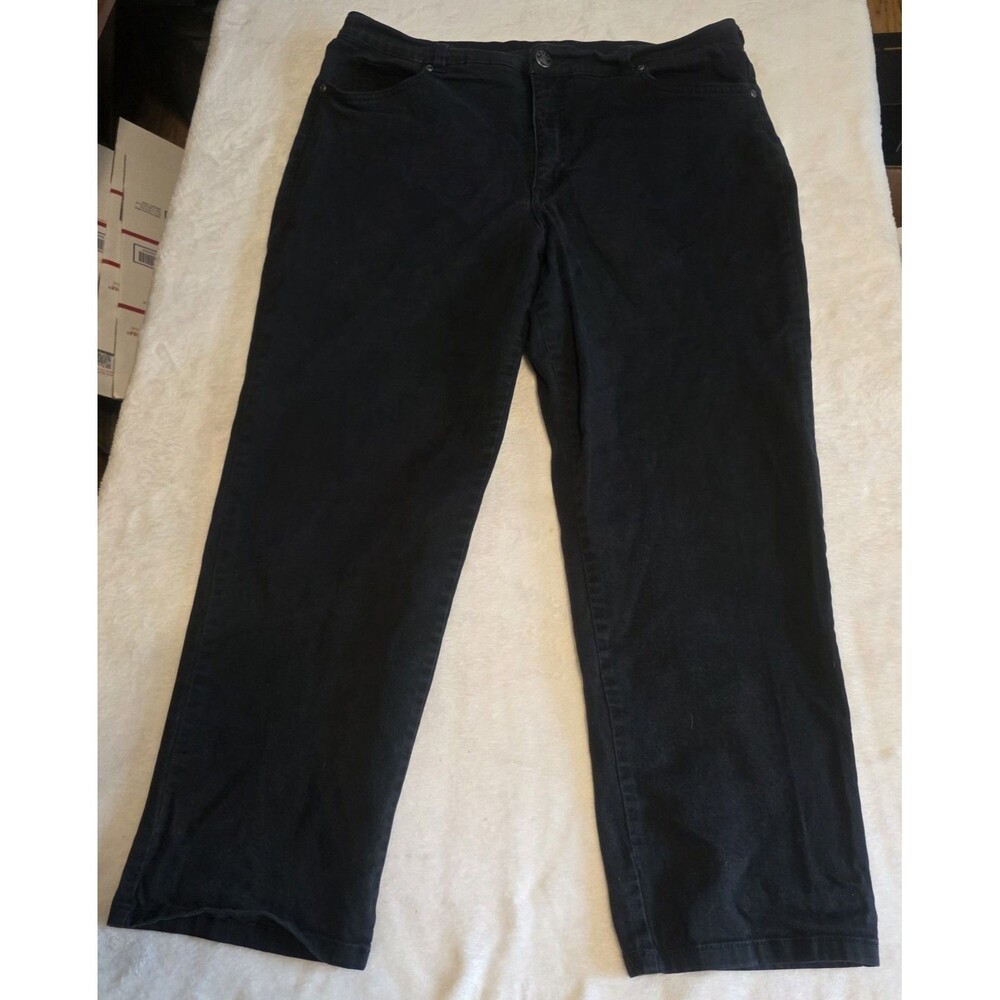 Basic Editions Womens Jeans Black 18short Classic Fit Tapered Denim Cotton Blend